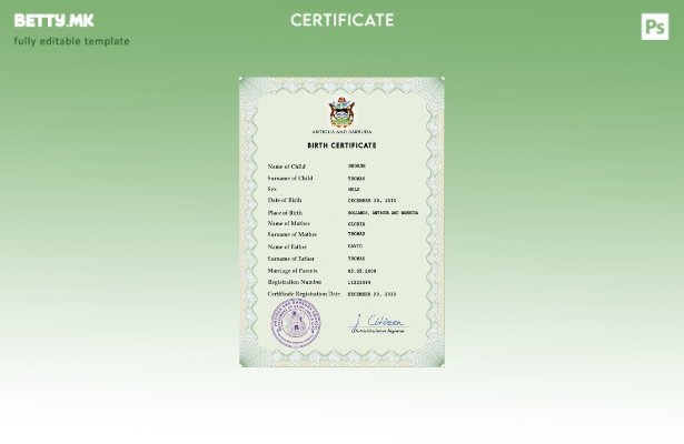 Модерен стил Шаблон за ПСД извод од матична книга на родените Антигва и Барбуда